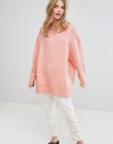 Weekday Fluffy Knit Jumper | long coral oversized jumpers | sweaters