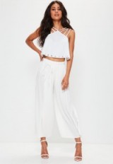 missguided white pleated skinny tie belt culottes