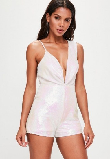 Missguided white sequin cami asymmetric playsuit - flipped