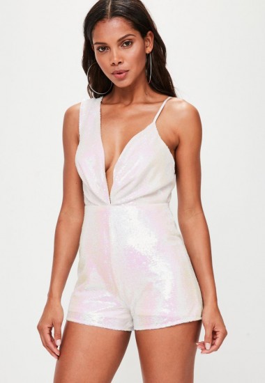 Missguided white sequin cami asymmetric playsuit