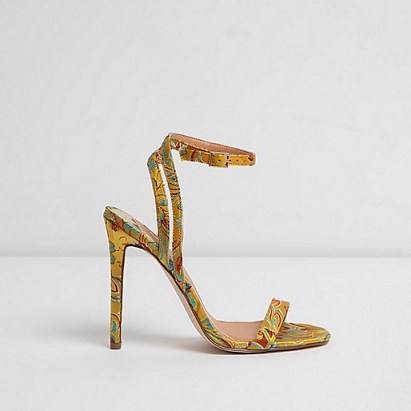 River Island Yellow floral print barely there sandals - flipped