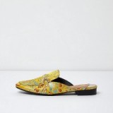 River Island Yellow floral print snaffle backless loafers | luxe style slip on flats | statement flat shoes