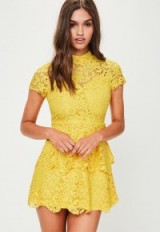 missguided yellow lace mini dress