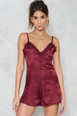 Nasty Gal You Really Got Me Satin Romper – strappy burgundy rompers