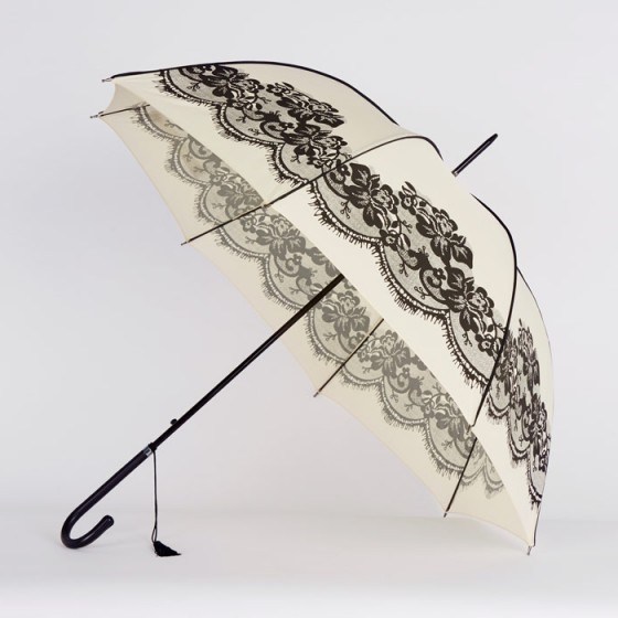COAST Zanna Umbrella ~ cream and black floral lace print umbrellas - flipped