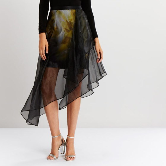 COAST Ada Printed Layer Skirt | semi sheer asymmetric hemline skirts - flipped