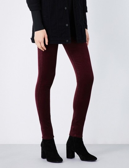 AG Farrah super-skinny high-rise velvet jeans – dark red trousers - flipped