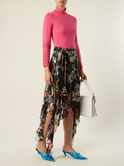 PREEN BY THORNTON BREGAZZI Alanis dandelion-print silk-devoré skirt | handkerchief hem skirts - flipped
