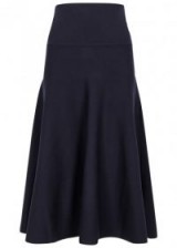 THE ROW Alessia navy wool blend midi skirt | blue fit and flare skirts