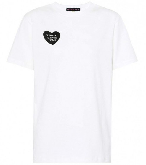ALEXACHUNG Lonely Hearts Club slogan cotton T-shirt ~ white round neck t-shirts - flipped