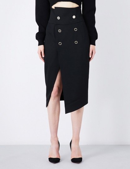 ALEXANDRE VAUTHIER Double-breasted wool midi skirt | smart black asymmetric skirts - flipped