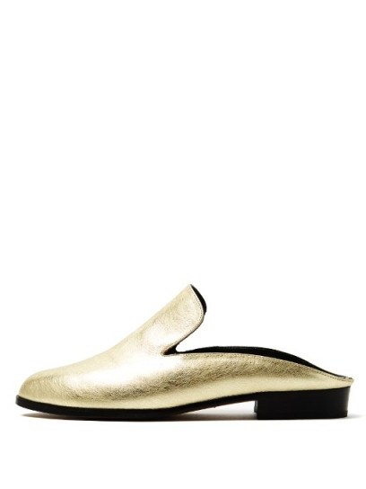 ROBERT CLERGERIE Alice leather backless loafers ~ gold metallic slip ons - flipped