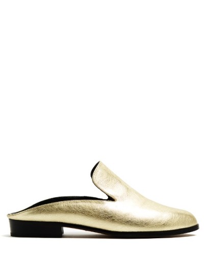 ROBERT CLERGERIE Alice leather backless loafers ~ gold metallic slip ons