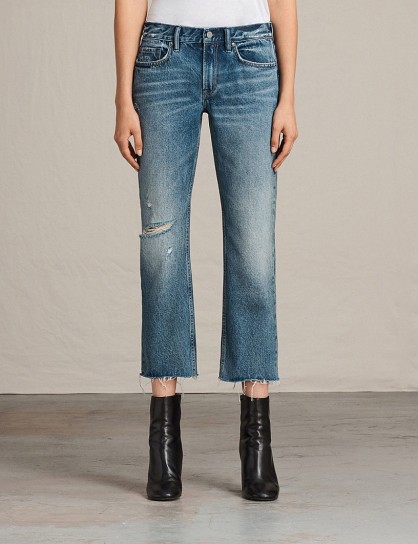 ALLSAINTS Serene frayed-hem cropped mid-rise jeans Mid indigo blu