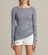 ALLSAINTS VANA CREW NECK TOP | fine knit side gathered tops | ruched knitwear