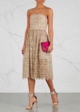 ALICE + OLIVIA Alma sequin-embellished lace midi dress ~ metallic gold occasion dresses ~ evening luxe
