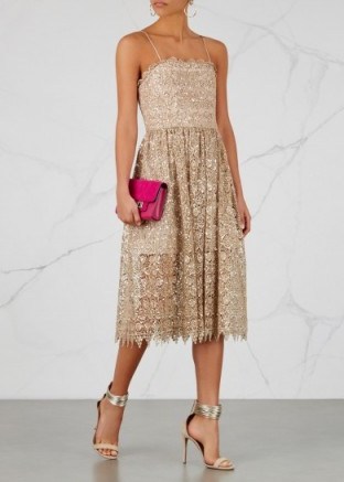 ALICE + OLIVIA Alma sequin-embellished lace midi dress ~ metallic gold occasion dresses ~ evening luxe - flipped