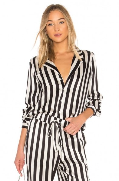 ANINE BING STRIPED PAJAMA SHIRT | black and white stripe pyjama shirts | silk fashion pyjamas - flipped