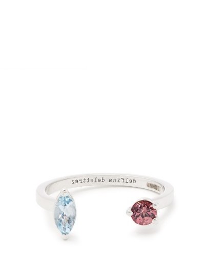 DELFINA DELETTREZ Aquamarine, tourmaline & white-gold ring ~ open gemstone rings - flipped