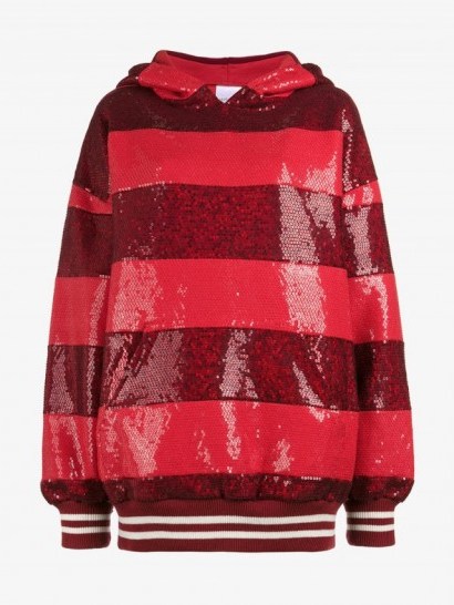 Ashish Sequin Stripe Oversized Hoodie | red sequined hoodies - flipped