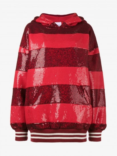 Ashish Sequin Stripe Oversized Hoodie | red sequined hoodies