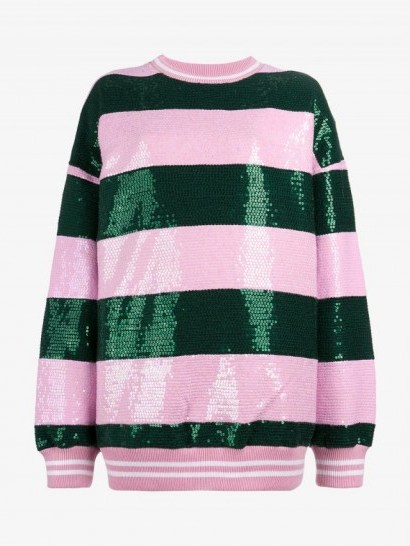 Ashish Striped Sequin Embellished Sweatshirt | green & pink sequined sweatshirts - flipped