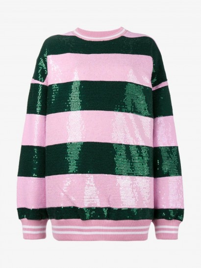 Ashish Striped Sequin Embellished Sweatshirt | green & pink sequined sweatshirts