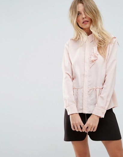 ASOS Asymmetric Ruffle Blouse ~ blush pink blouses - flipped
