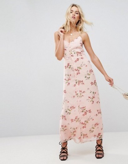 ASOS Button Through Maxi Dress in Floral Print ~ long pink dresses - flipped