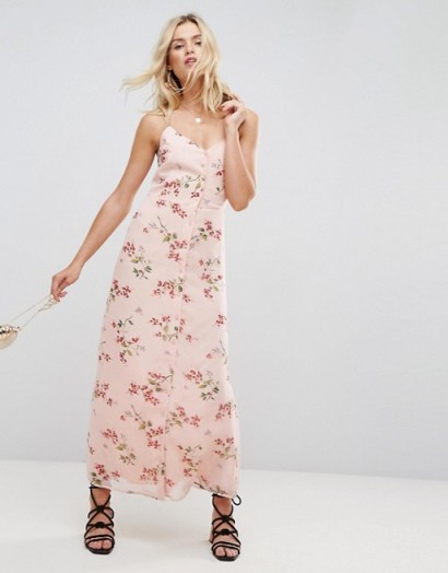 ASOS Button Through Maxi Dress in Floral Print ~ long pink dresses