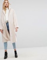 ASOS Hooded Belted Shawl Collar Coat | pale pink winter coats