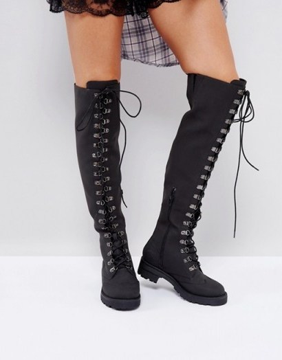 ASOS KLEO Hiker Over The Knee Boots | chunky heeled winter footwear - flipped
