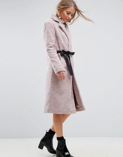 ASOS Longline Faux Fur Coat with Side Belt Detail / lilac coats - flipped