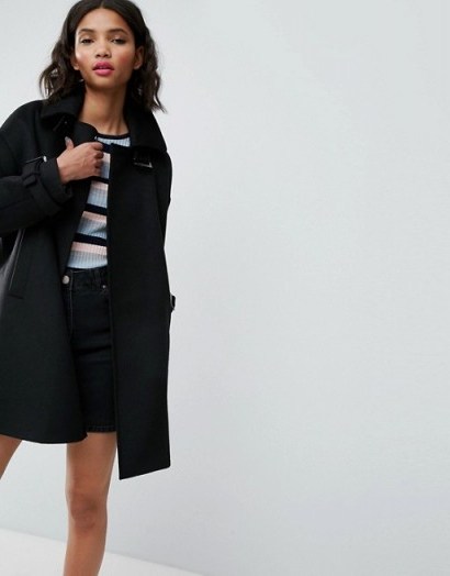 ASOS Oversized Coat with Buckle Funnel Neck | black winter coats - flipped