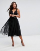 ASOS PREMIUM Lace Top Tulle Midi Prom Dress with Ribbon Ties – floaty black party dresses #3