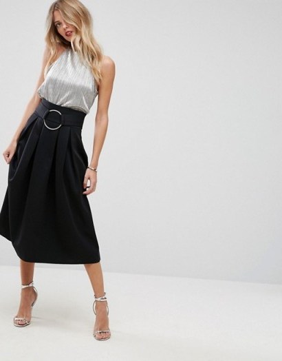 ASOS Scuba Prom Skirt with Circle Belt | high waist black skirts - flipped