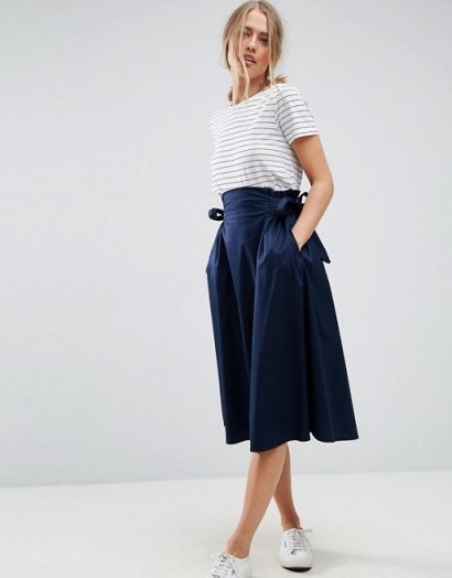 ASOS Tailored Midi Skirt With Tie Side | navy skirts - flipped