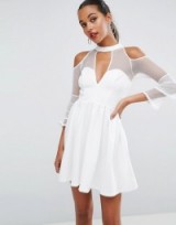 ASOS Tiered Dobby Deep Plunge Mini Skater Dress – fit and flare party dresses #3