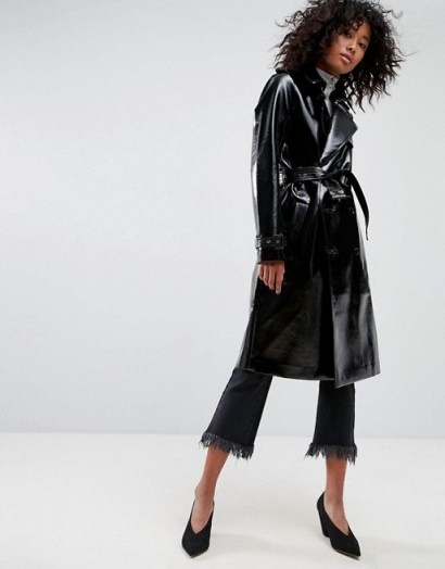 ASOS Trench in Vinyl | shiny black macs | belted winter coats - flipped