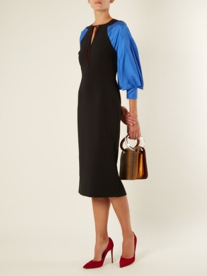 ROKSANDA Atlen contrast-panel crepe-cady pencil dress ~ chic balloon sleeve dresses ~ French style - flipped