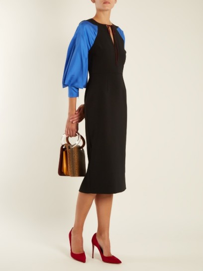 ROKSANDA Atlen contrast-panel crepe-cady pencil dress ~ chic balloon sleeve dresses ~ French style