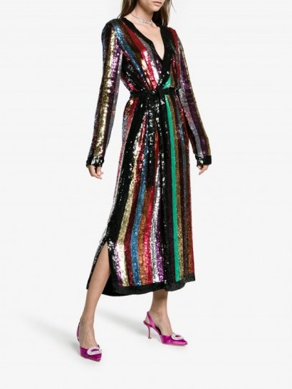 Attico Sequin Embellished Full Length Dress | multi-colored stripe sequined dresses - flipped