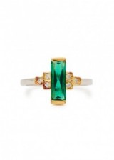 V JEWELLERY Audrey rhodium-plated ring ~ green stone rings