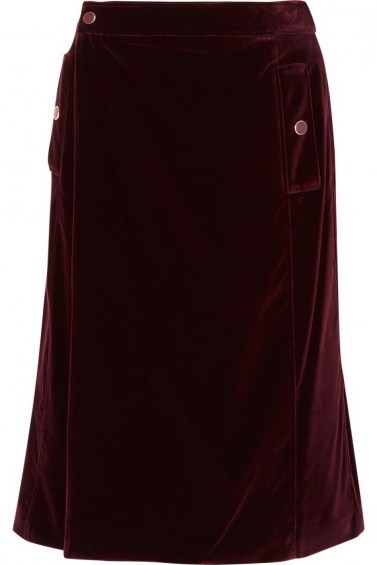 VANESSA SEWARD Aydee cotton-blend velvet wrap skirt – burgundy skirts - flipped