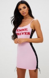 PRETTY LITTLE THING BABY PINK FEMME FOREVER LACE UP BODYCON DRESS