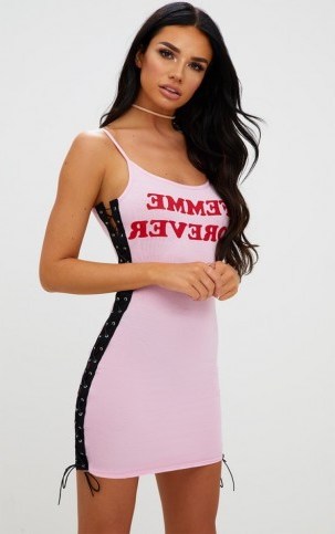 PRETTY LITTLE THING BABY PINK FEMME FOREVER LACE UP BODYCON DRESS - flipped