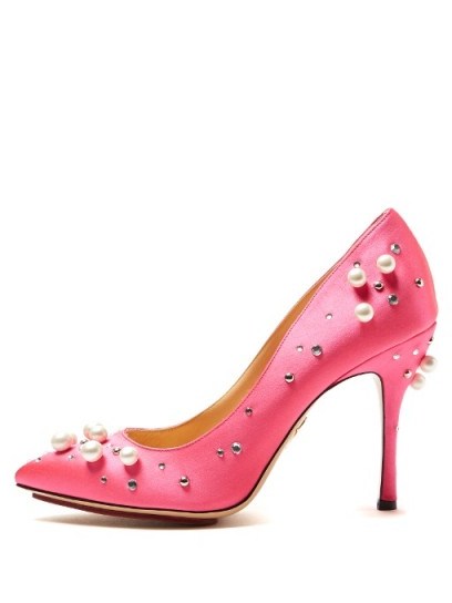 CHARLOTTE OLYMPIA Bacall crystal-embellished stiletto pumps ~ pink courts ~ pearls & crystals - flipped