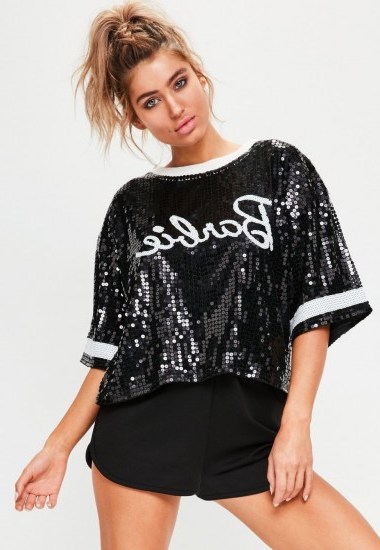 barbie x missguided black sequin t-shirt - flipped