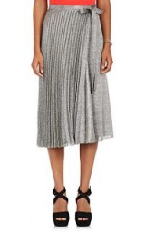 BARNEYS NEW YORK Silk-Blend Lamé Wrap Midi-Skirt ~ metallic silver pleated skirts