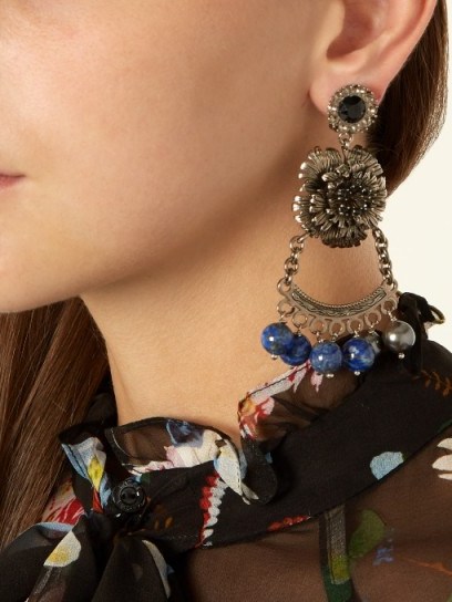 ERDEM Bead-embellished flower-drop clip-on earrings ~ statement jewellery - flipped